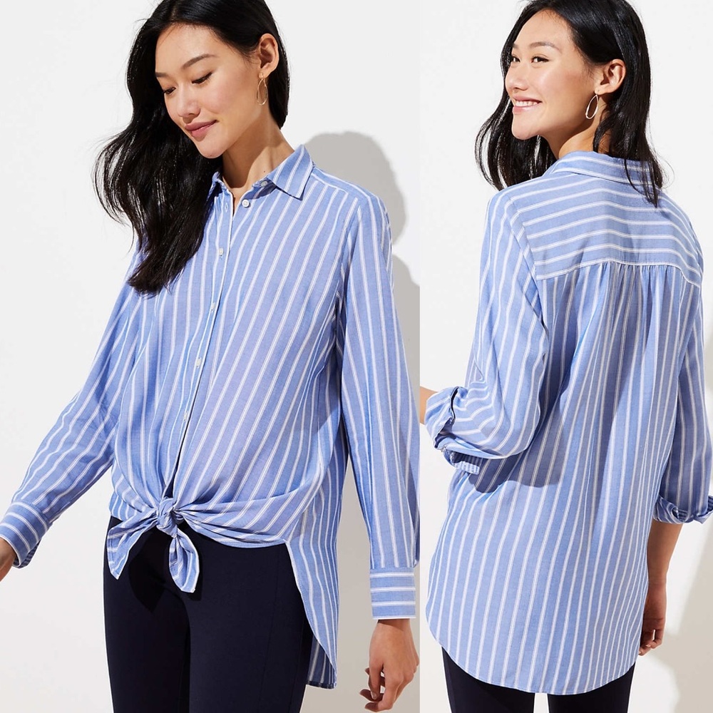LOFT Striped Tunic Shirt Petite Sm blue